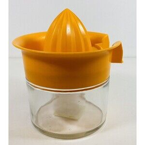Vintage Gemco Citrus Reamer Juicer with Orange Plastic Top Glass Bottom